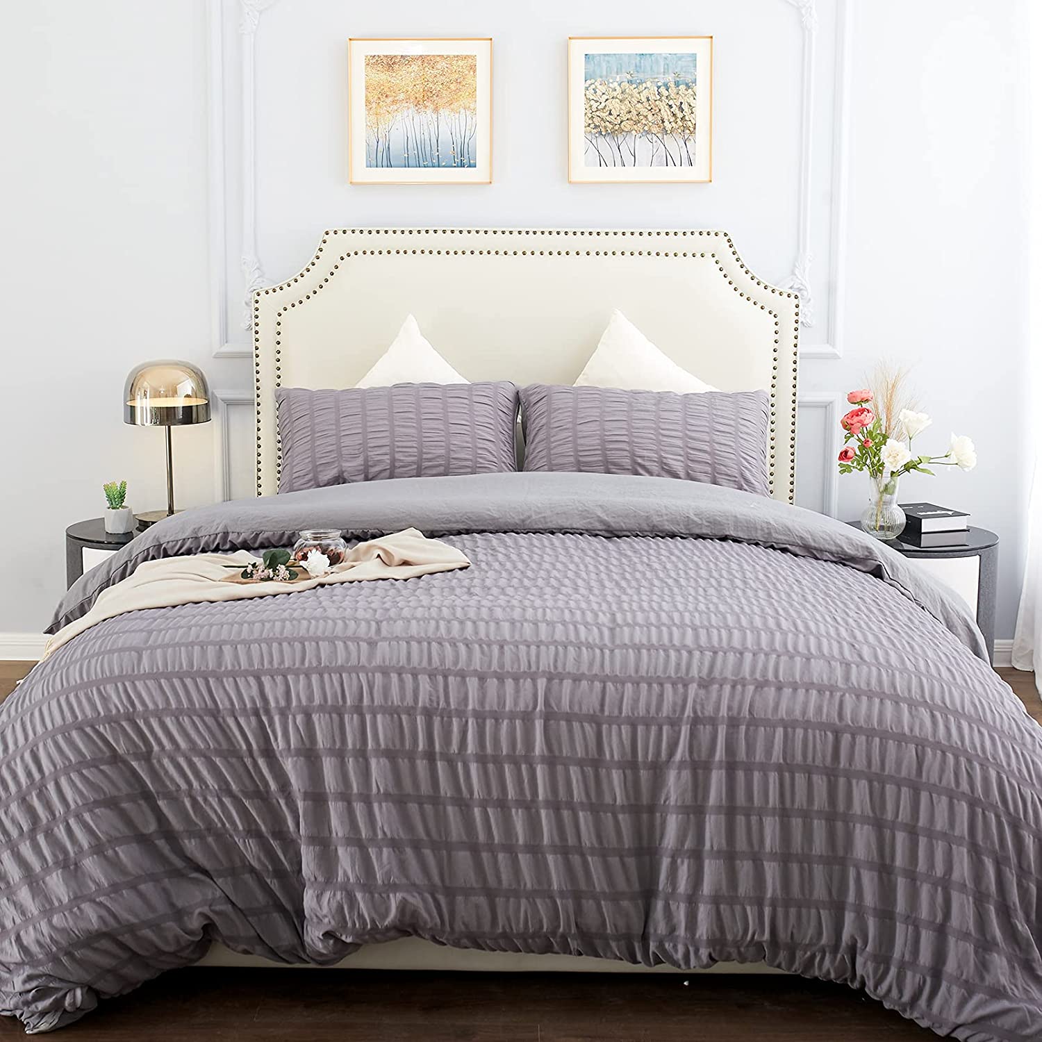 Price:$22.99 Cover Set Queen Size, Dark Gray Seersucker Textured Cover Set with Zipper Closure & Corner Ties, 3 Pieces (1 Cover 2 Pillowcases) 100% Washed Microfiber Comforter Cover, 90x90 Inches : Everything Else