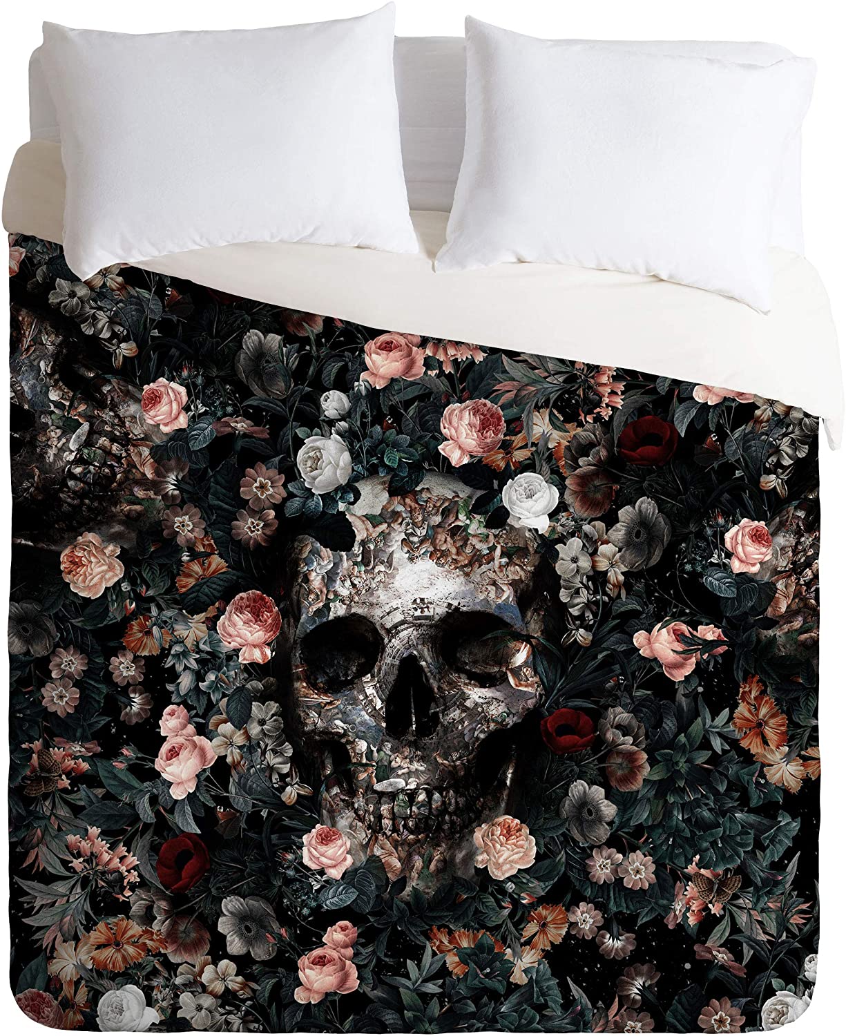 Price:$58.12 Burcu Korkmazyurek Skull and Floral Pattern King Duvet Cover and 2 Pillow Shams Set, Multi : Home & Kitchen