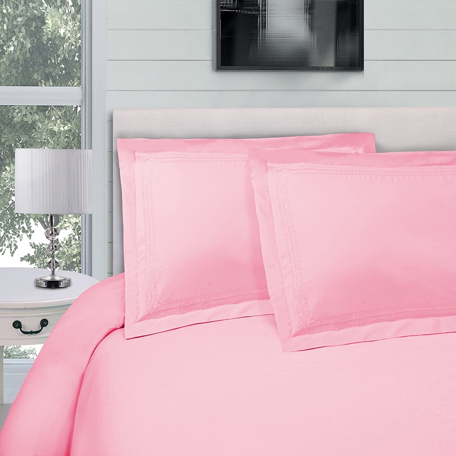 Price:$46.61 King/California King Duvet Cover Set, Wrinkle Free and Fade Resistant 100% Microfiber 1500 Infinity Collection, Beautifully Embroidered 2-Pillow Shams Comfortable Easy Fit, Solid, Pink : Home & Kitchen