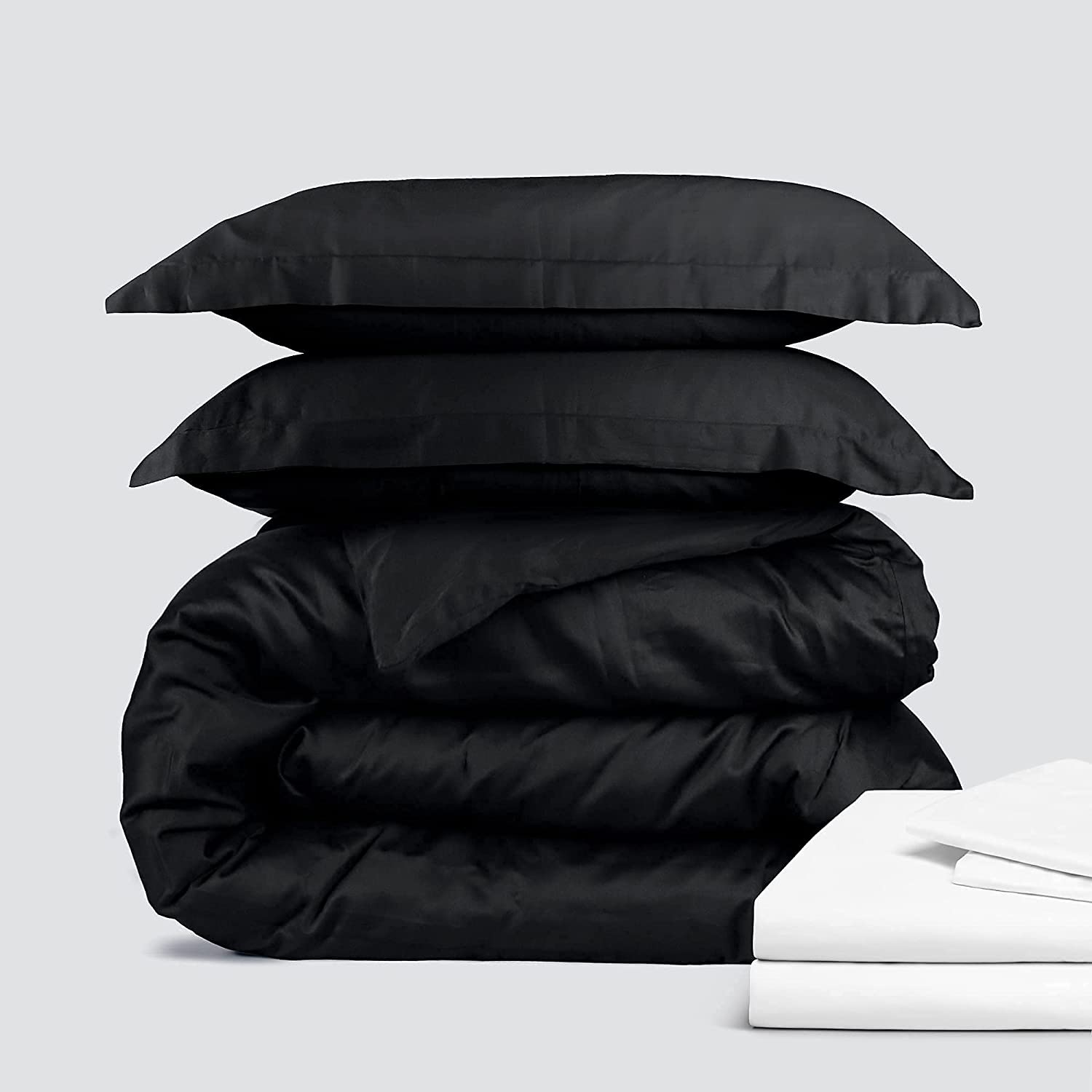 Price:$60.11 Classic Cotton Bedding Bundle - 3 Piece Duvet Set (Full, Black) & 4 Piece Sheet Set (Full, White) : Home & Kitchen