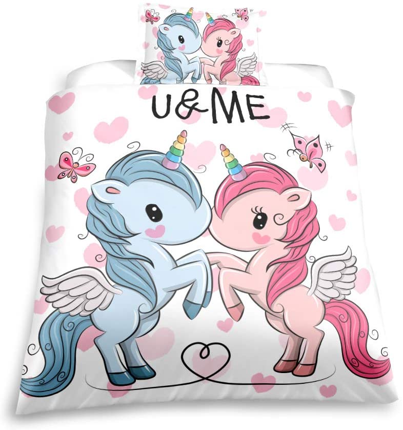Price:$39.99 Cute Couple of Pony Bedding Set 3D Modern Ultra Soft Unicorn Pony Horse Quilt Cover Zippered Duvet Cover with Pillow Shams for Kids and Adults (White Horse, Twin) : Home & Kitchen