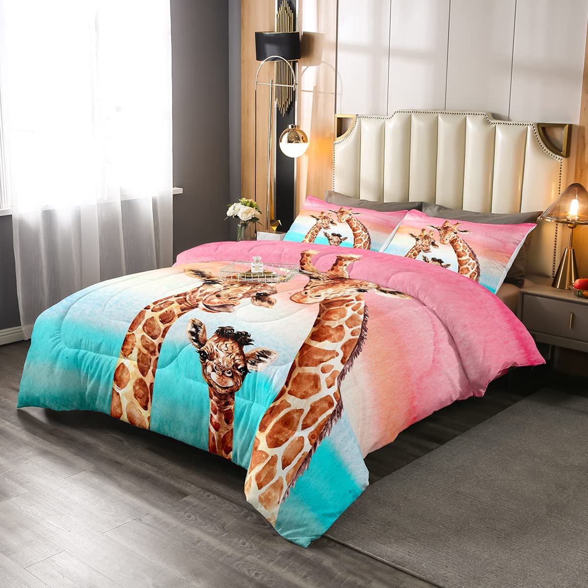 Price:$43.69 Giraffe Comforter Set Safari Giraffe Family Bedding Set for Kids Boys Adults Youth Colorful Geometric Stripe Decor Duvet Set Wild Animal Quilt Set with 1 Pillowcase 2Pcs Bedding Twin : Home & Kitchen