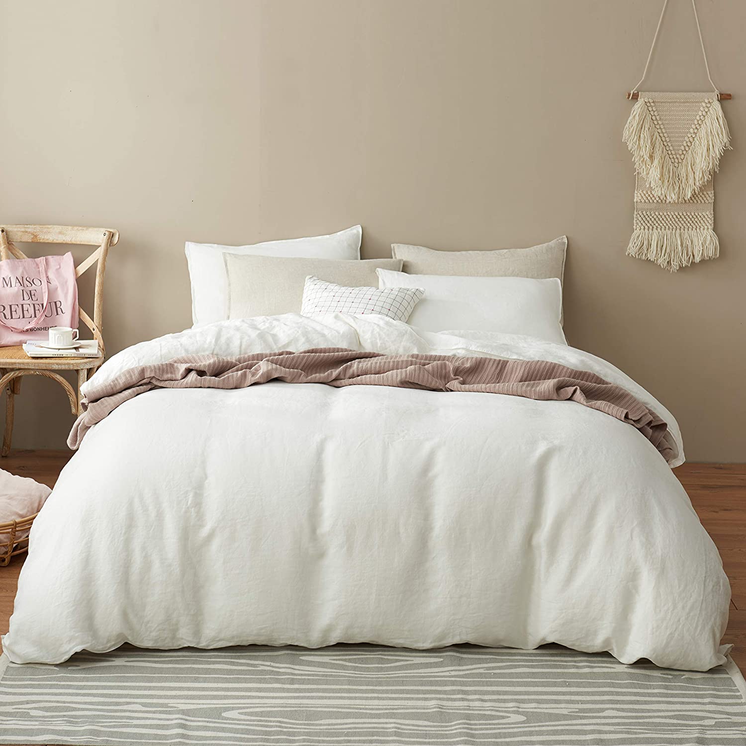 Price:$144.99 Pure Linen Duvet Cover Set and Matching Linen Cotton Throw Blanket Grey : Home & Kitchen