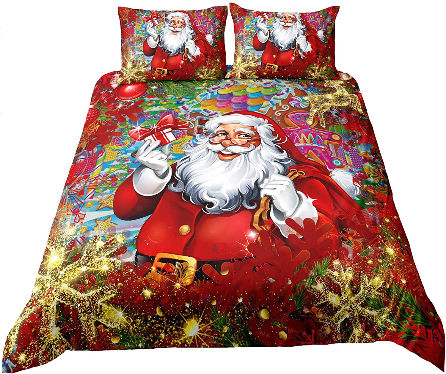 Price:$38.99 Merry Christmas Duvet Cover Set, Kids Soft Lightweight Cartoon Santa Claus Christmas Tree & Sweet Candy Bedding Sets. Included: 1 Duvet Cover, 2 Pillowcase (no Comforter Inside)(02, Full) : Home & Kitchen