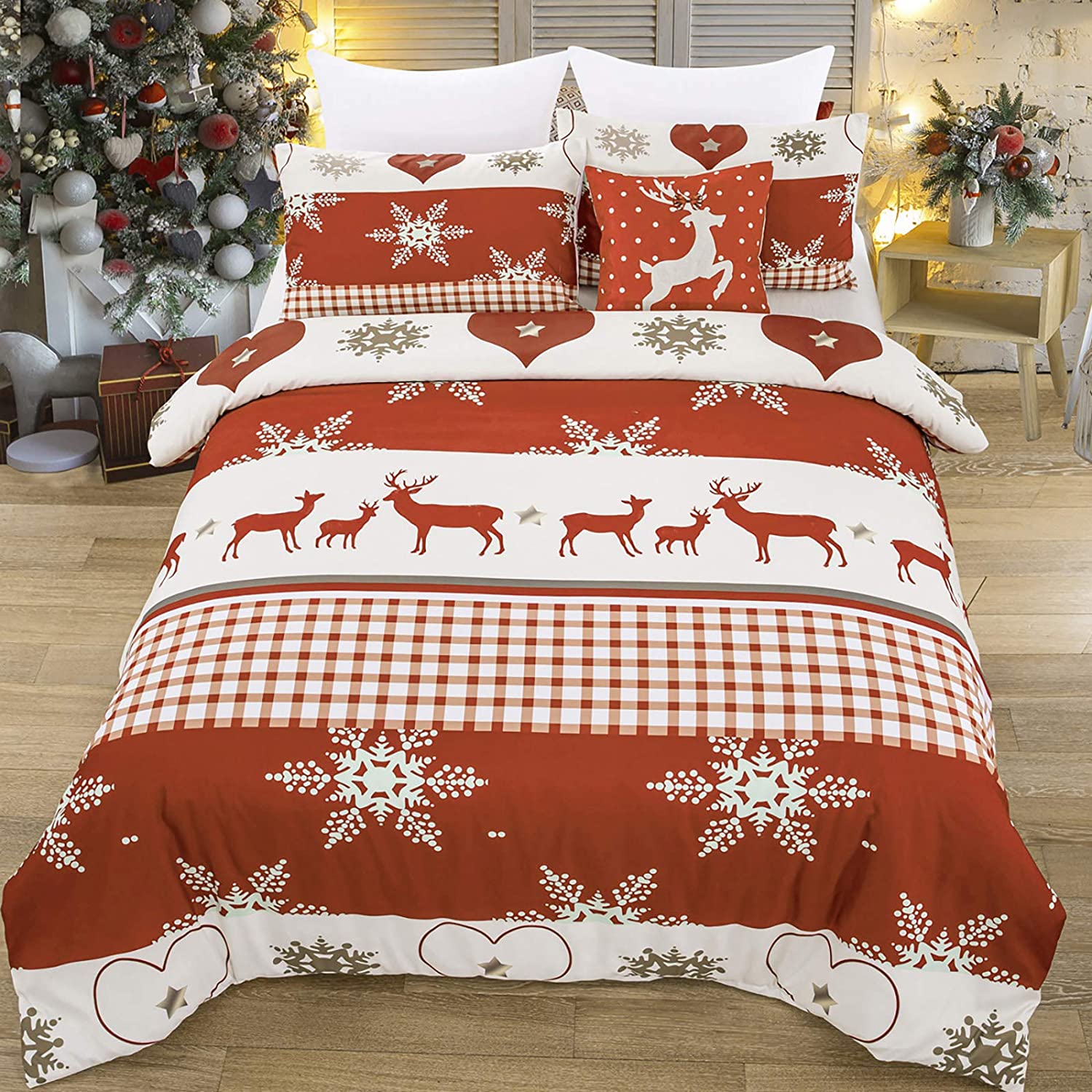 Price:$19.99 Duvet Cover Queen Deer Snowflake Pattern Printed Duvet Cover with Zipper Closure for New Year Holidays, Soft Microfiber Bedding Set Queen Size 90"x90" : Everything Else