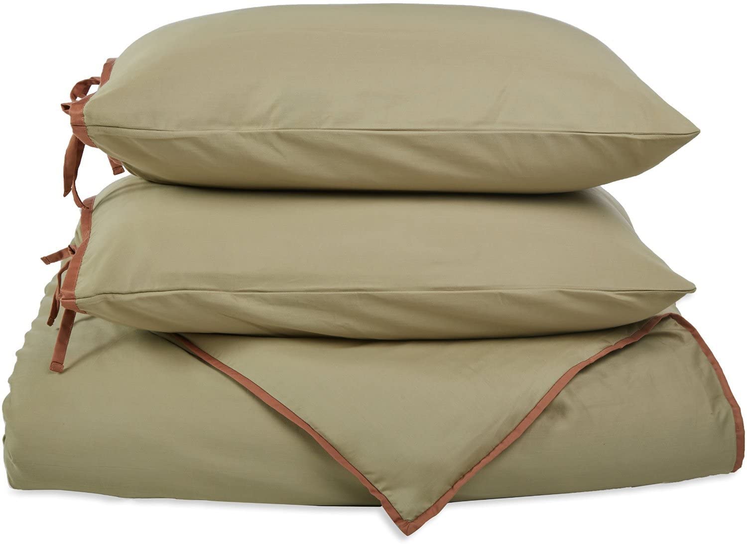 Price:$44.99 Blend 600 Thread Count, Soft, Wrinkle Resistant 3-Piece King/California King Duvet Cover Set, Bahama Solid, Sage with Mocha Trim : Home & Kitchen