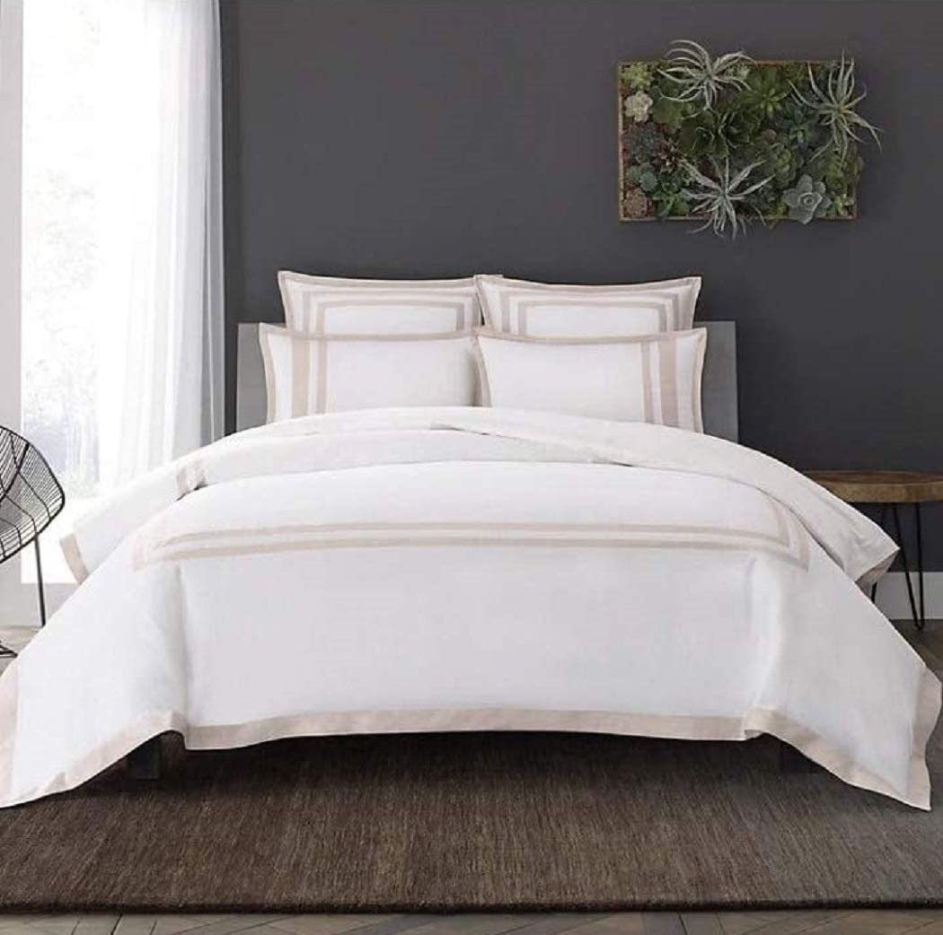 Price:$69.95 Wamsutta Micro Cotton Duvet Cover Set Full Queen with 2 Standard Shams Hotel Border Blush : Home & Kitchen