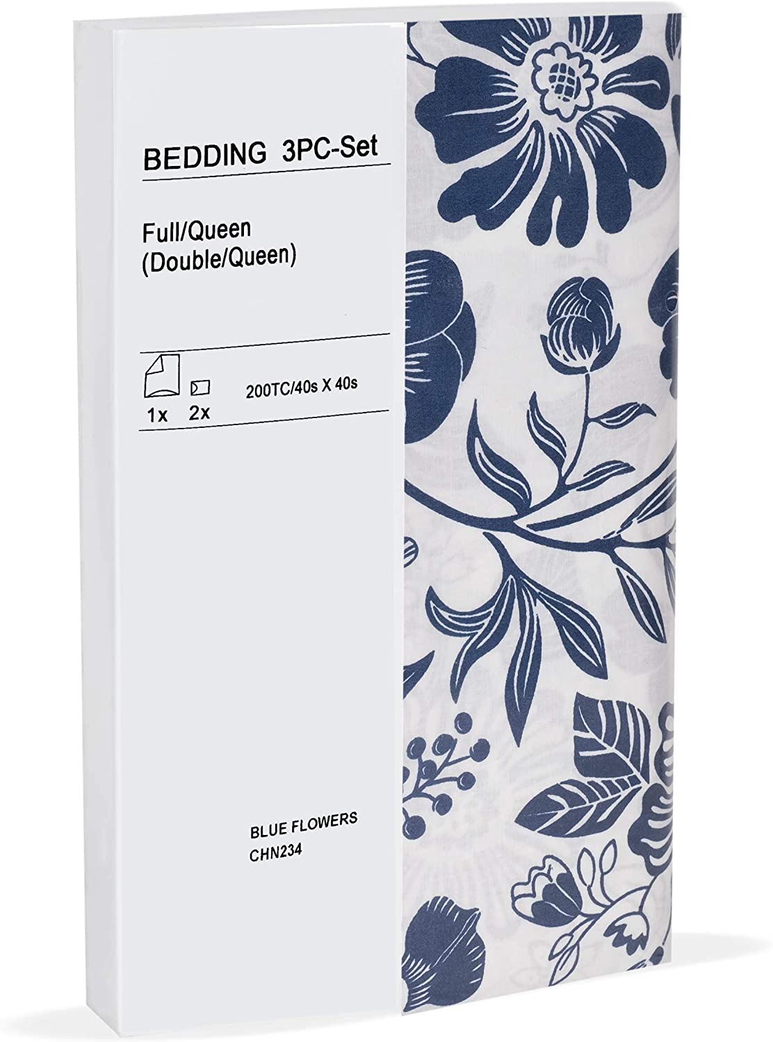 Price:$20.99 Blooming Flowers Pattern Duvet Cover 100% Cotton Blue and White Queen 2 Pillowcases Included : Home & Kitchen