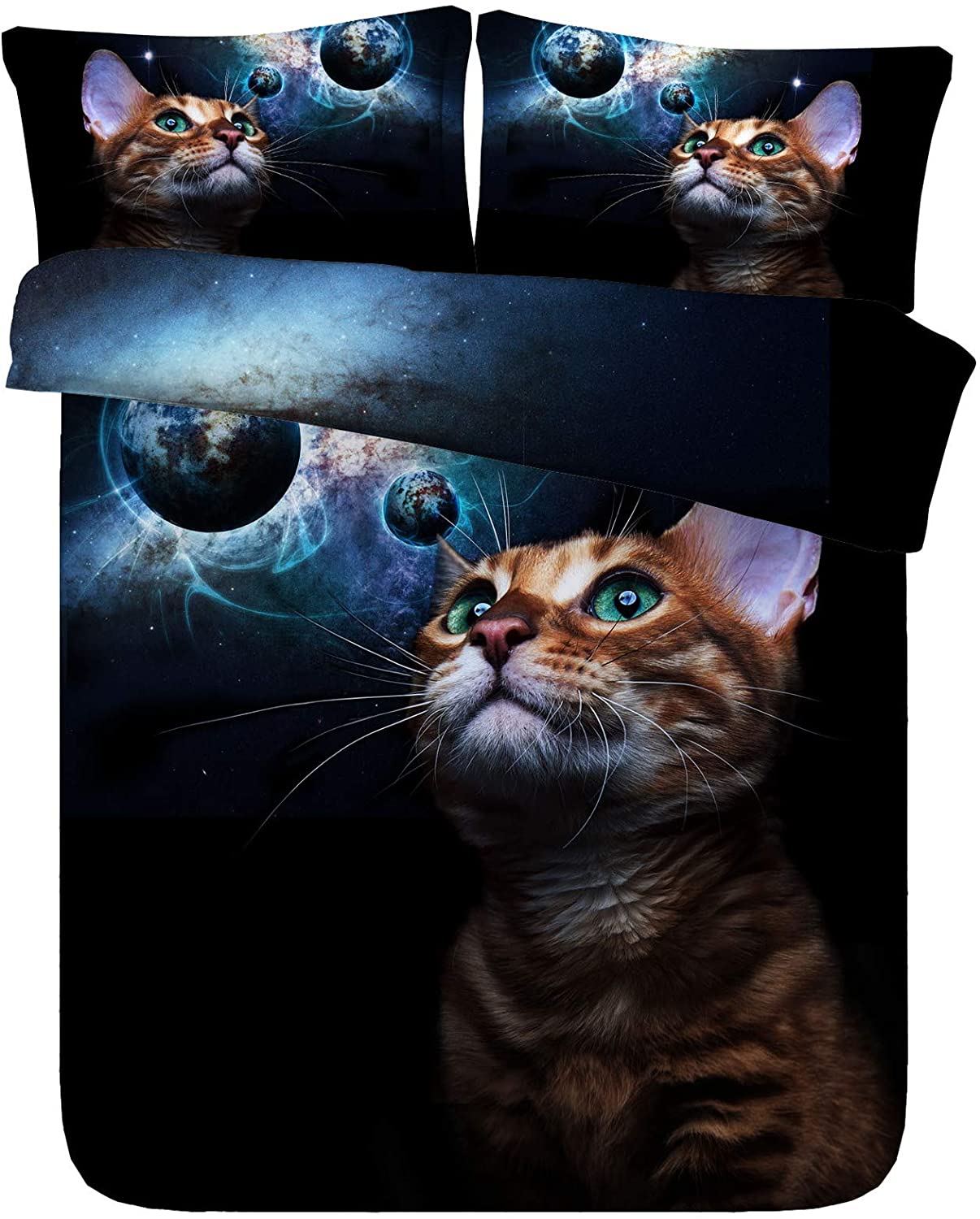 Price:$39.99 Galaxy Moon Cat Bedding Sets 3pc/Set Space Cat Looking Moon Duvet Cover Sets for Boys Kids Galaxy Cat Kids Comforter Cover（Twin,Color 16） : Home & Kitchen