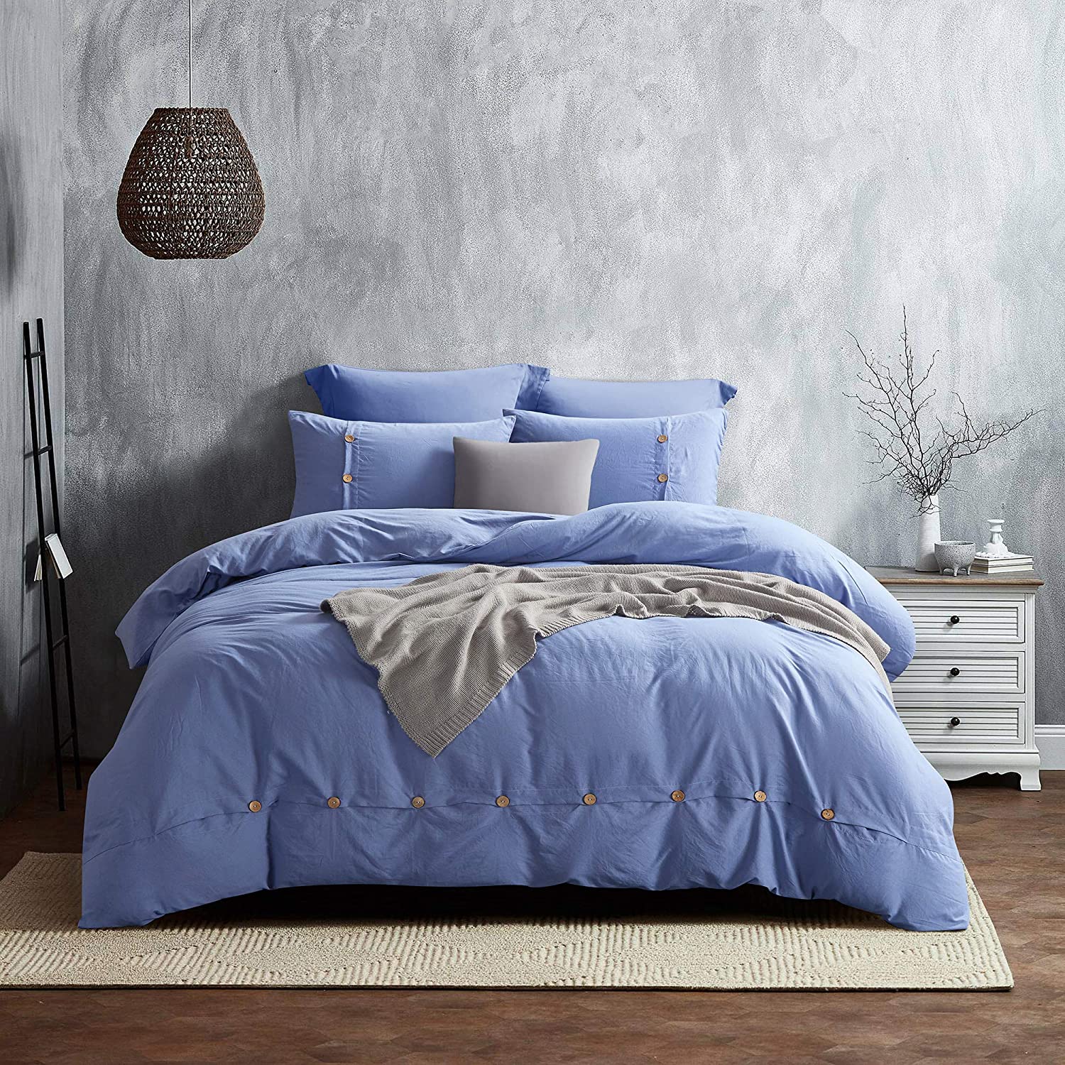 Price:$18.99 Washed Cotton Duvet Cover Set, Luxury Ultra Soft Bedding Set with Buttons Closure,Solid Color Pattern 3 Pieces (1 Duvet Cover+2 Pillowcases)-Queen Size,Navy : Home & Kitchen