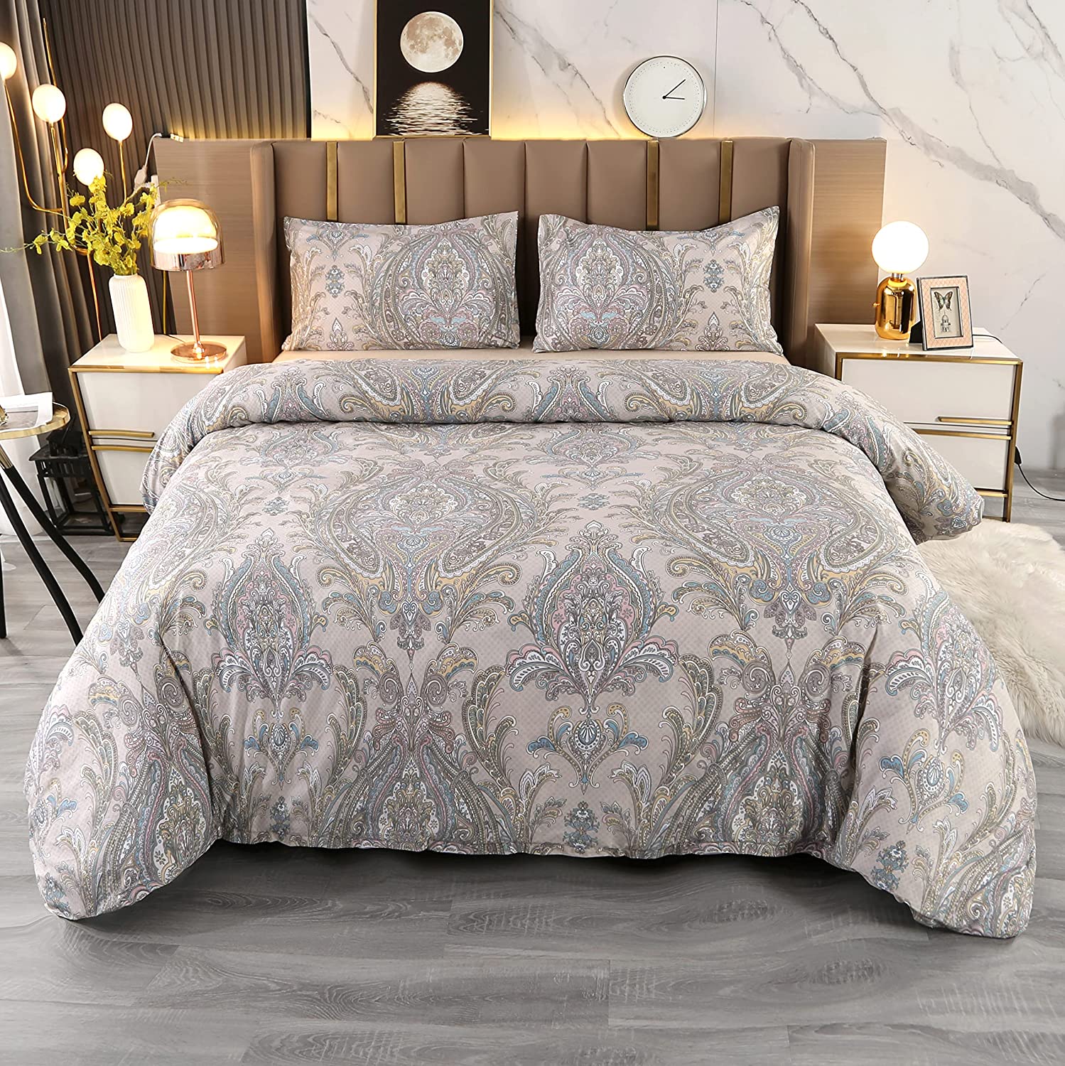 Price:$45.99 Duvet Cover Queen Size 90" x 90", 100% Cotton Damaskus Duvet Cover Beige Cover Sets 3 Pieces (1 Duvet Cover + 2 Pillow Shams) : Everything Else