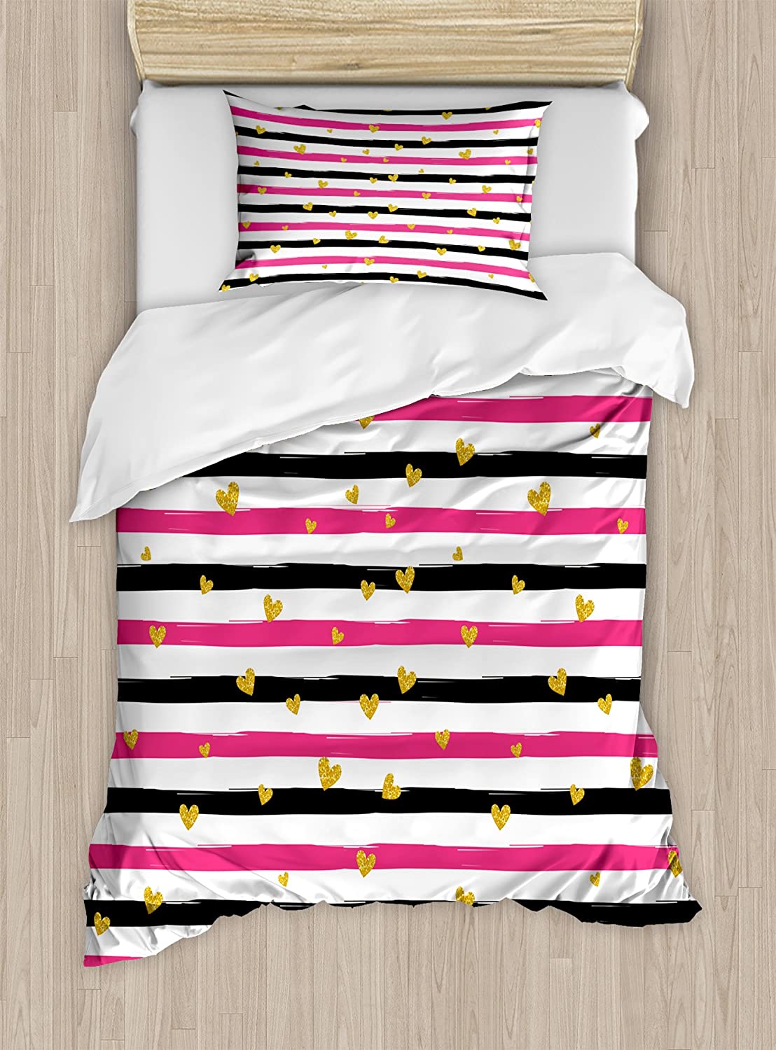 Price:$59.95 Valentines Day Duvet Cover Set, Romantic Teenager Love Sign Hearts on Grunge Stripes Lines, Decorative 2 Piece Bedding Set with 1 Pillow Sham, Twin Size, Pink White : Home & Kitchen