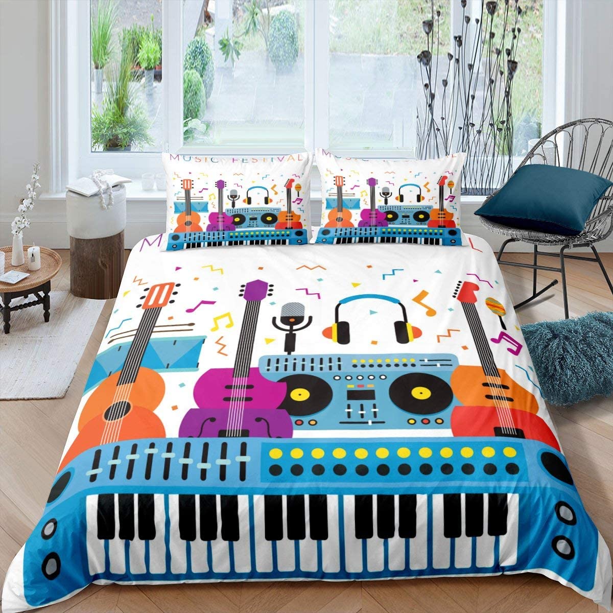 Price:$39.00 Bedding Set, Colorful Cartoon Musical Instrument Piano Pattern Kids Girls Duvet Cover, Music Theme Decor Comforter Cover, for Children Boys Teens Hip-Hop Music Style Bedspread, Twin Size : Home & Kitchen