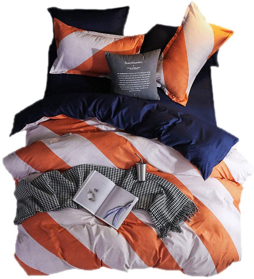 Price:$20.99 3Pcs Orange and White Geometric Stripe Pattern Duvet Cover (No Comforter),Breathable,Reversible,Polyester Bedding Set Full/Queen for Girls and Kids -Orange,White,Navy Blue : Home & Kitchen