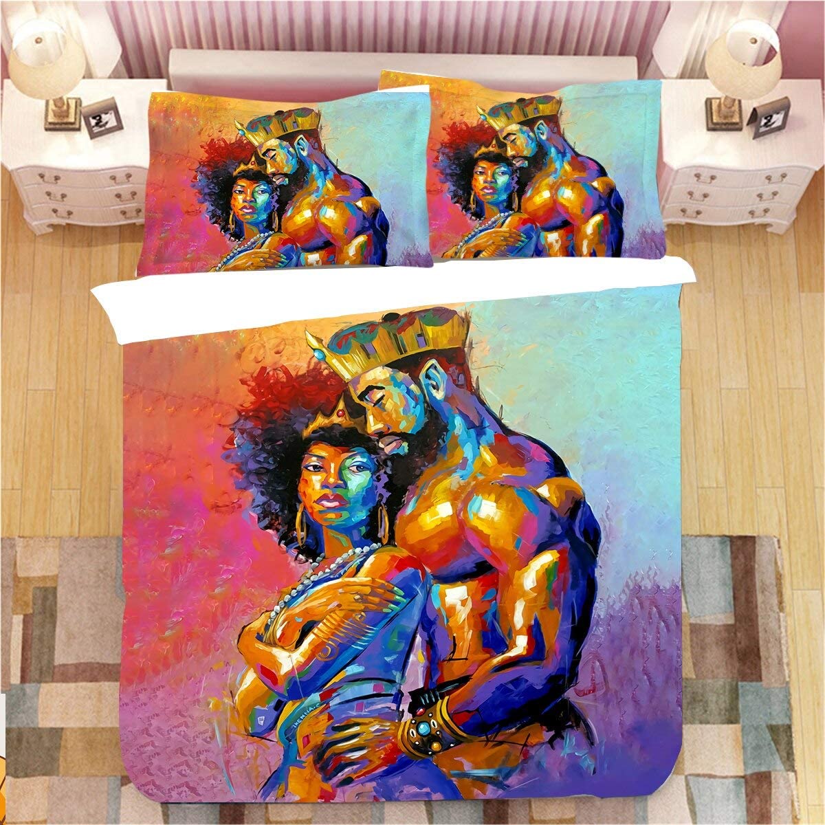 Price:$46.00 African American Lovers Couple Queen 3D Printed 3pcs Bedding Set Duvet Cover Bed Cover Set Bedspreads Home Textiles (USA King) : Home & Kitchen
