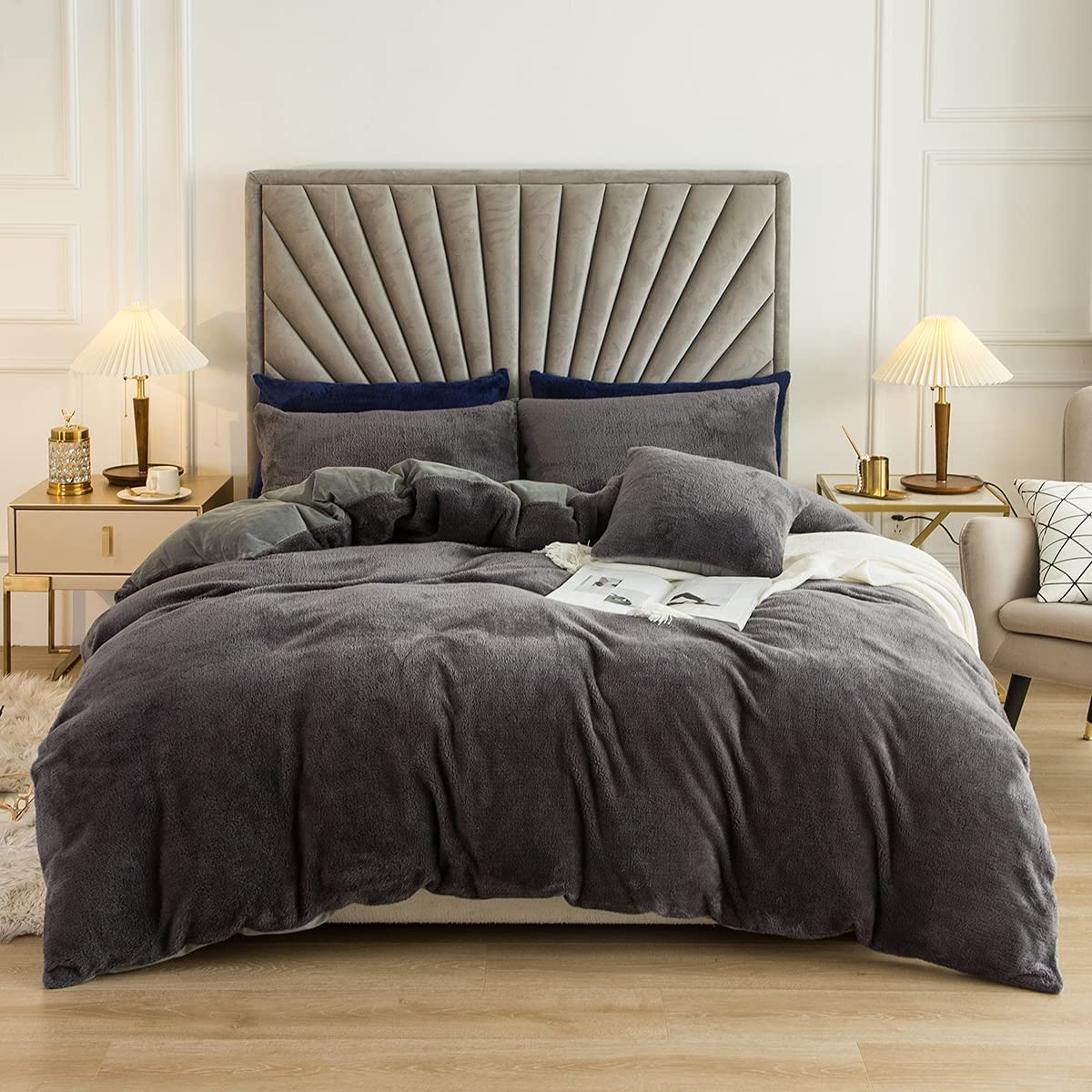 Price:$59.99 Luxury Angel Velvet Shaggy Duvet Cover Set Ultra Soft Fluffy Comforter Twin Bedding Set 2 Pieces (1 Faux Fur Comforter Cover+ 1 Faux Fur Pillow Sham, Dark Gray) : Home & Kitchen