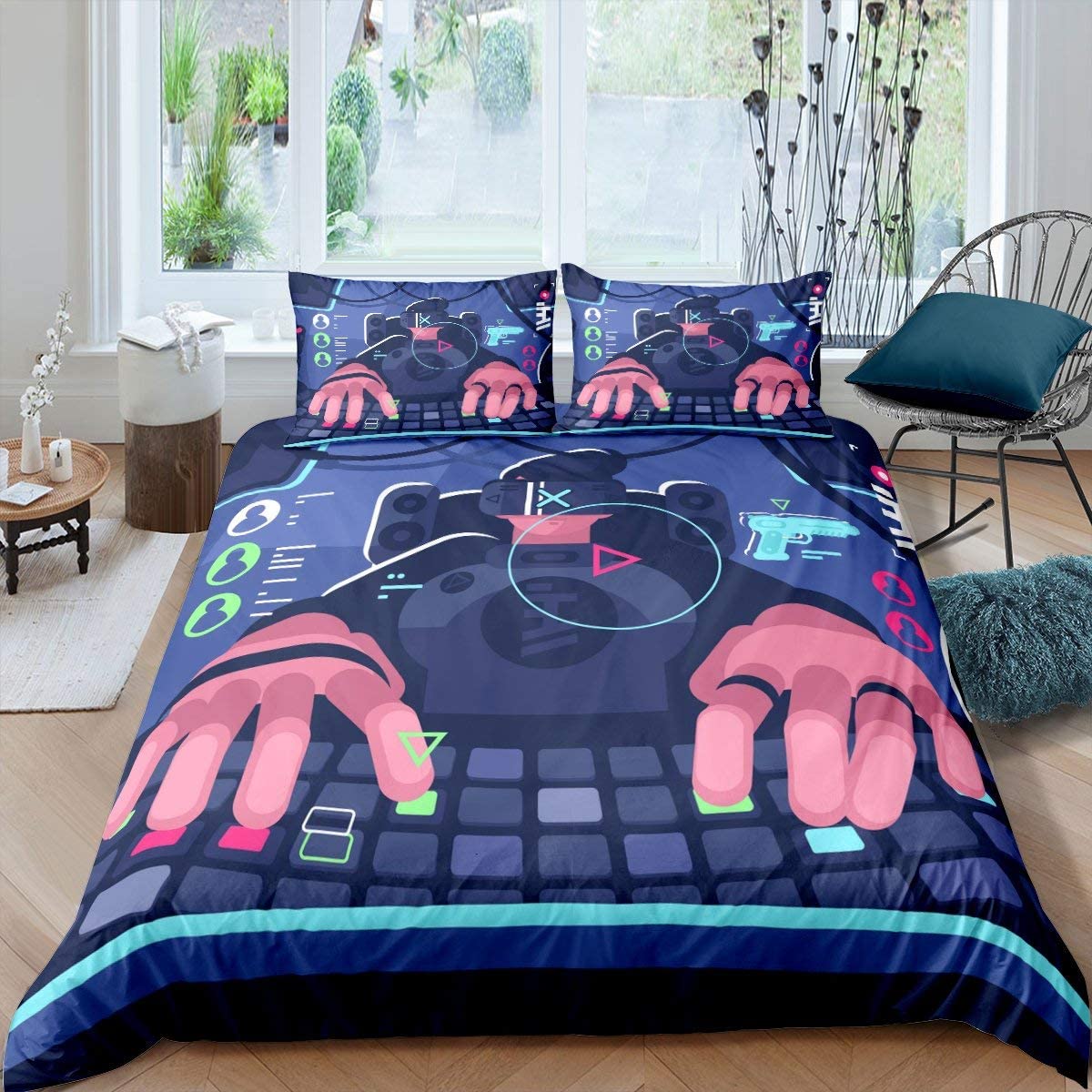 Price:$21.00 Modern Players Duvet Cover, Computer Games Comforter Cover Video Gaming Quilt Cover for Kids Boys Young Man,Vr Games Bedding Set Full Size 1 Duvet Cover with 2 Pillow Cases, Blue : Home & Kitchen