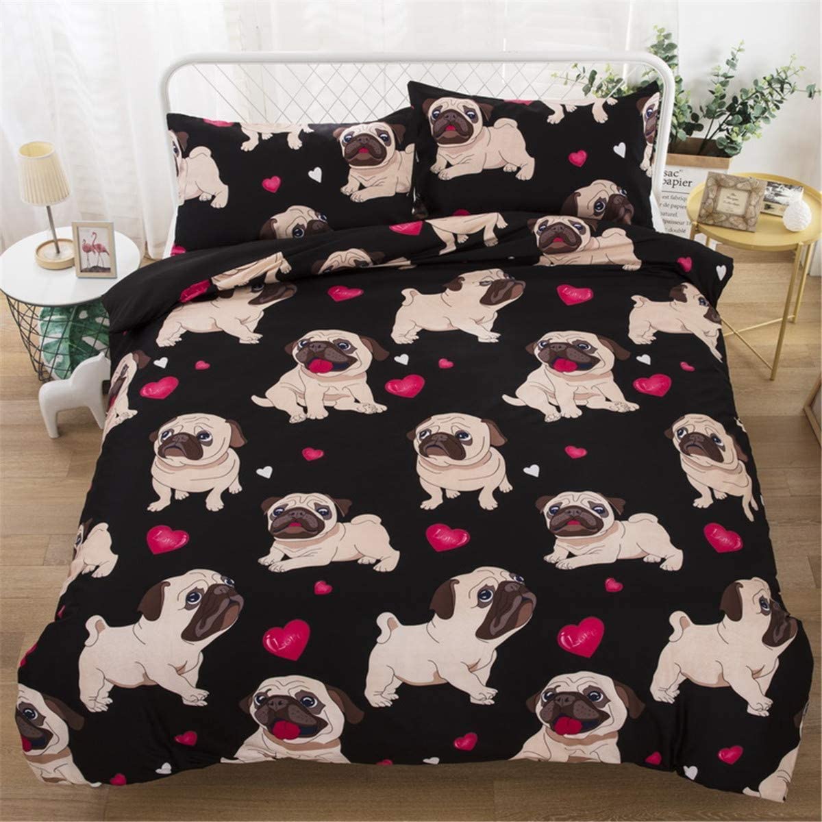 Price:$27.99 Duvet Cover Set Twin, Black Puggy Cartoon Pattern Comforter Cover Set for Kids Teens with 1 Pillowcase Microfiber Bedding Set Twin Size 68" x 86" (Not Comforter) : Home & Kitchen