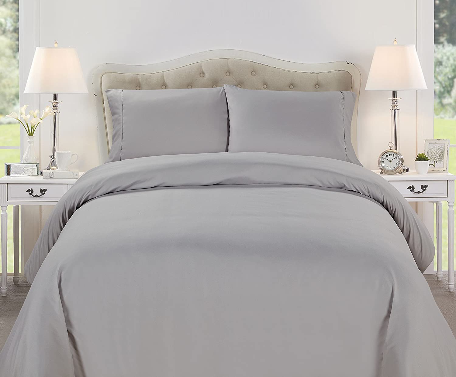 Price:$19.97 2600 Series 3 Piece Duvet Cover Set Button Closure, Wrinkle, Fade and Stain Resistant 2 Pillow Sham, Gray Queen 90"x92" : Home & Kitchen