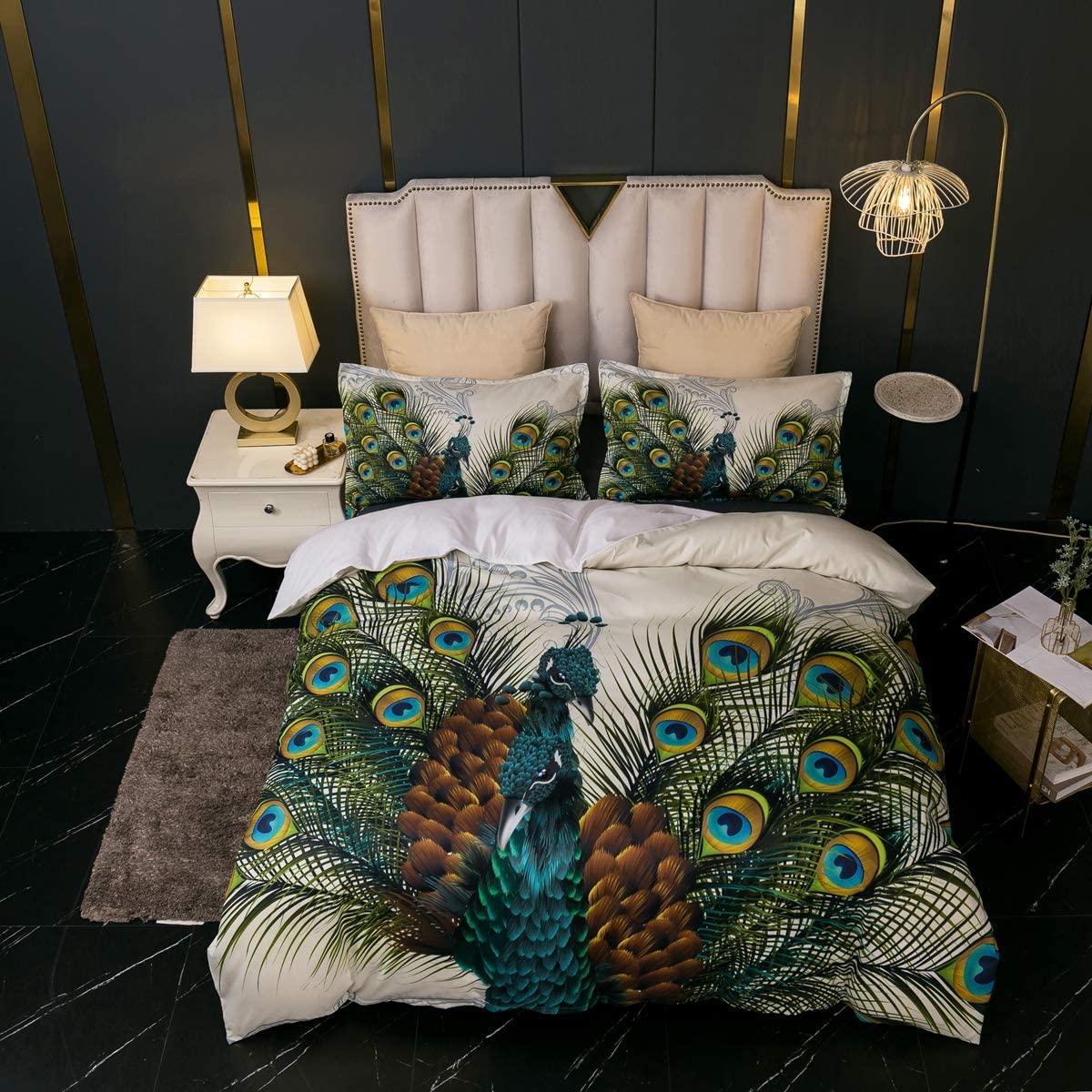 Price:$32.00 Print Duvet Cover Set, Peacock Twin Full Queen King Microfiber GSM90 Sets 3 Pieces (1 Duvet Cover + 2 Pillow Shams) (Full) : Home & Kitchen