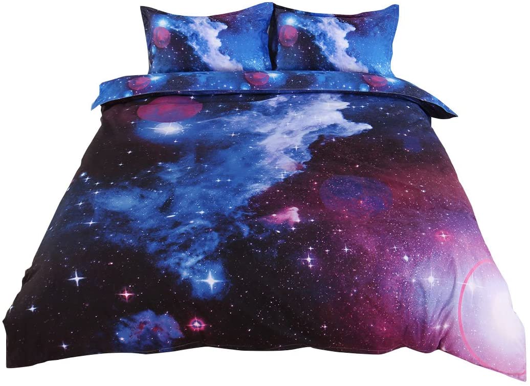 Price:$23.99 3-Piece Galaxies Blue Sky Duvet Cover Sets - 3D Printed Space Themed - 100% Polyester - All-Season Reversible Design - Includes 1 Duvet Cover, 2 Pillow Shams,Queen : Home & Kitchen