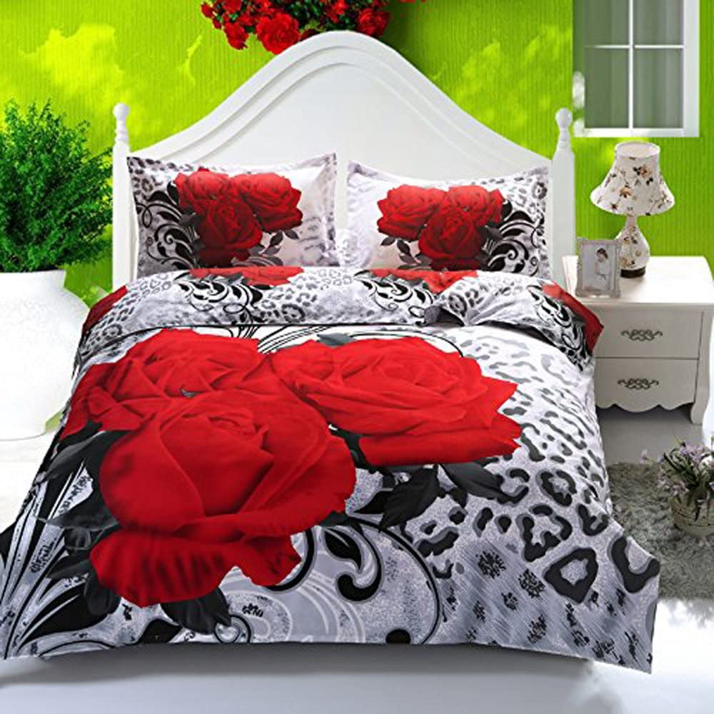 Price:$24.49 3D Rose Print Bedding Set Cover Sets Queen Size (Grey) : Home & Kitchen