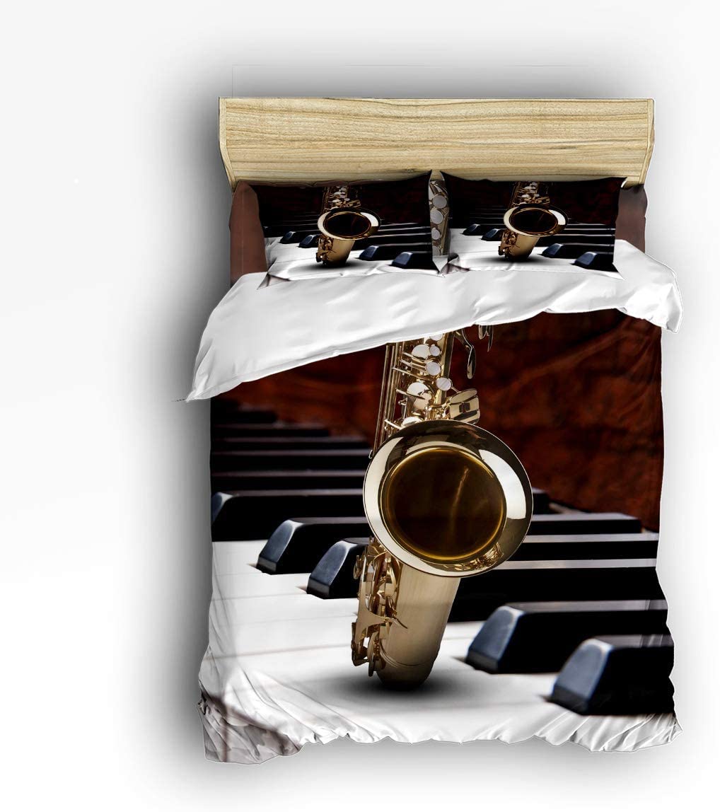 Price:$59.99 1998 Luxury 4-Piece Bedding Set Jazz Music Decor Saxophone Piano Duvet Covers Set Duvet Cover Bed Sheet Pillow Cases King Pattern : Home & Kitchen