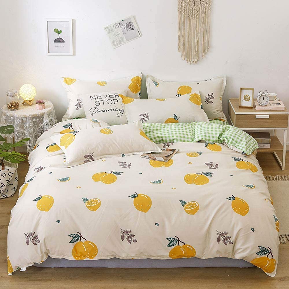 Price:$23.00 INS Yellow Lemons Leaves Beige Duvet Cover Set Bedding Set - Microfiber Polyester Cotton - Duvet Cover,Sheet,Pillow Cases (Queen86x94inch) : Home & Kitchen