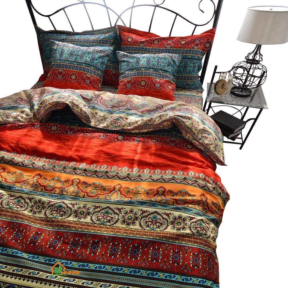 Price:$95.99 100% Brushed Cotton Boho Duvet Cover with 2 Pillow Shams Queen Size,Bohemian Exotic Striped Bedding Sets, Ethnic Vintage Floral Comforter Cover Sets : Home & Kitchen