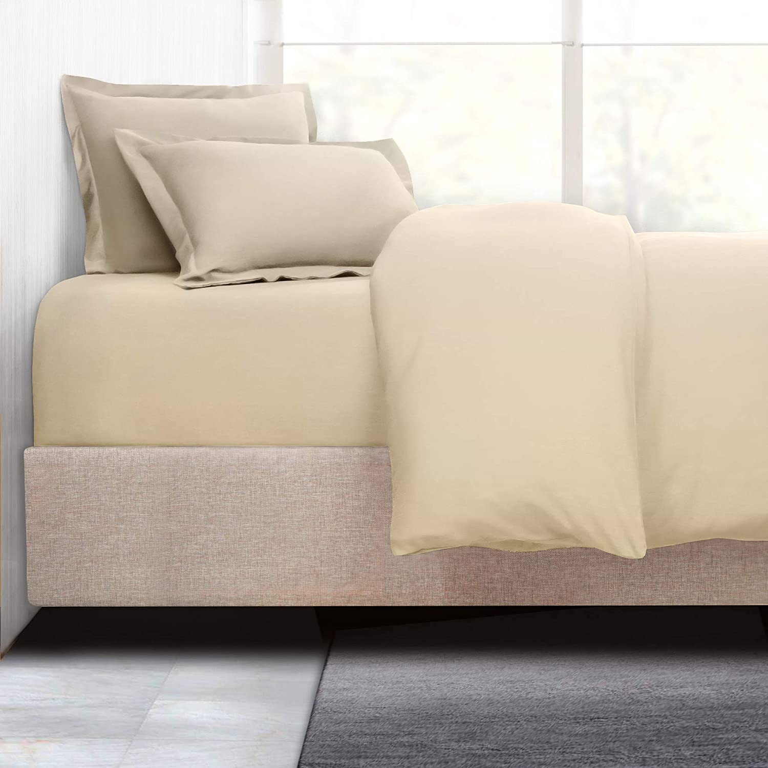 Price:$59.99 Duvet Cover with Fitted Sheet 4 Piece Set - Soft Double Brushed Microfiber Hotel Collection - Comforter Cover with Button Closure, Fitted Sheet, 2 Pillow Shams, Queen - Beige Cream : Home & Kitchen