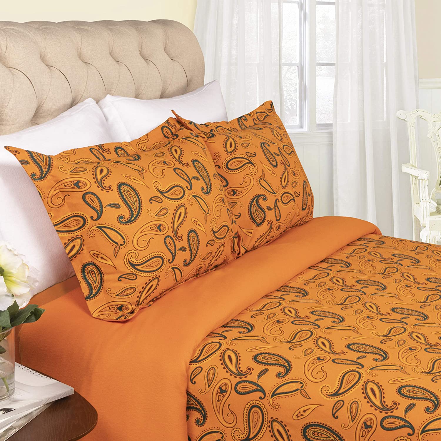 Price:$37.12 100% Brushed Cotton Flannel Reversible Paisley Duvet Cover Set, Twin, Duvet Cover and Pillow Shams, Pumpkin, 2-Pieces : Home & Kitchen
