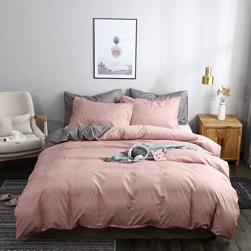 Price:$25.99 3Pcs Duvet Cover Set Reversible Farmhouse Duvet Covers Modern Bedding Microfiber Quilt Cover (No Comforter) - Pink, 66x90 inches (Twin) : Home & Kitchen