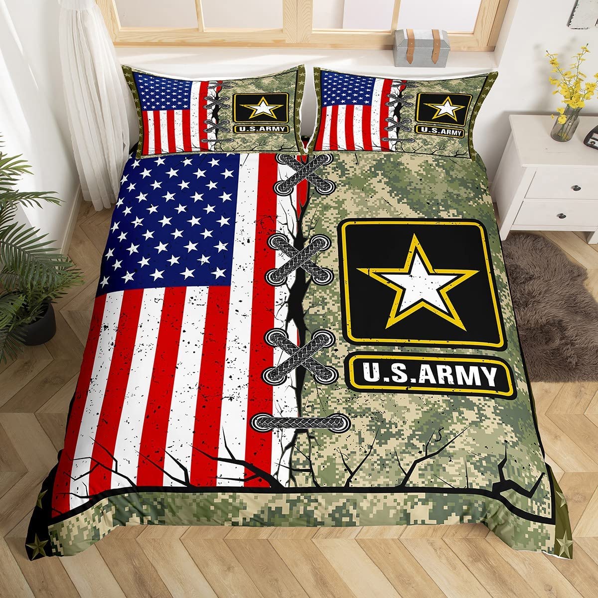 Price:$39.00 Flag Comforter Cover Twin for Adult Boys Army Green Camo Bedding Set Kids Men Vintage Usa Flag Duvet Cover Youth Girls Retro Military Camouflage Grunge Stripes Bedding Collections : Home & Kitchen