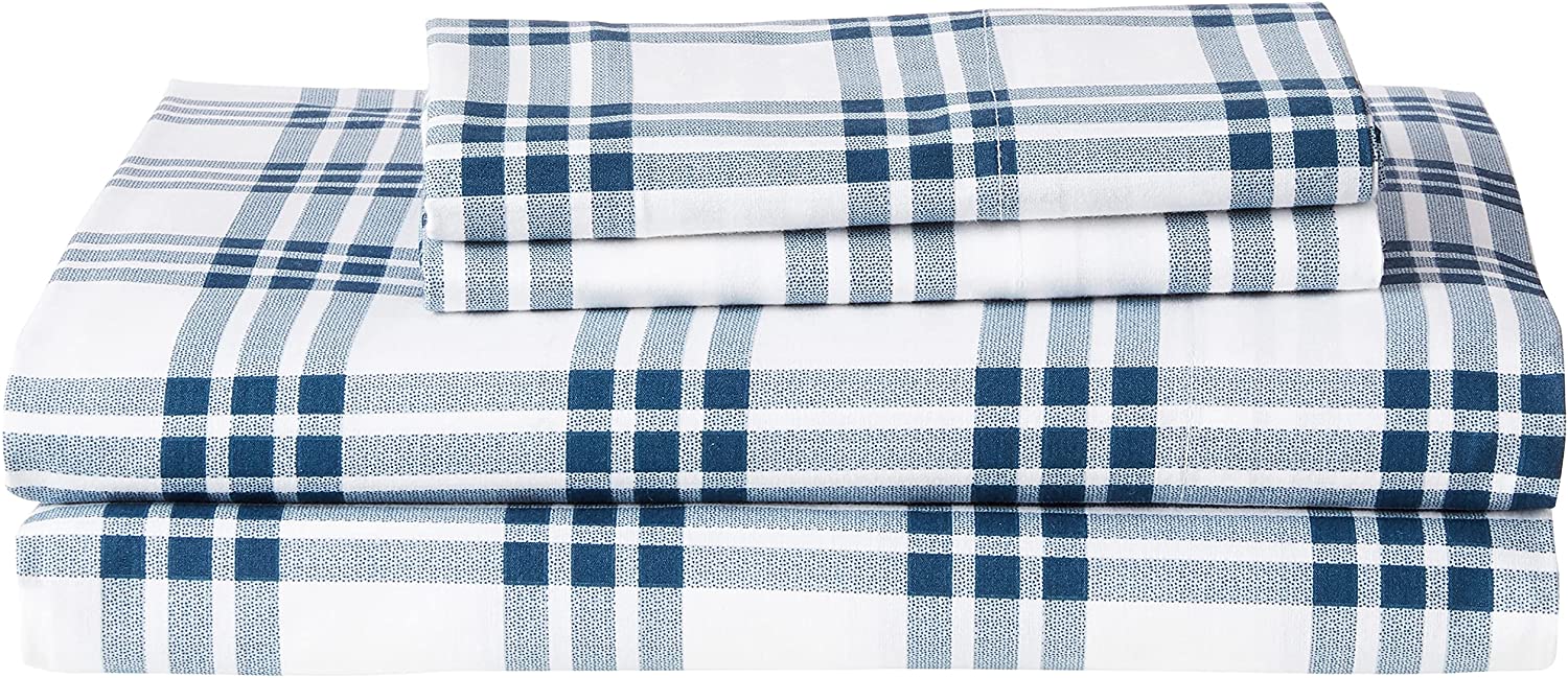 Price:$65.65 Bauer Home | Percale Collection Sheet Set-100% Cotton, Crisp & Cool, Lightweight & Moisture-Wicking Bedding, King, Navy Plaid : Home & Kitchen