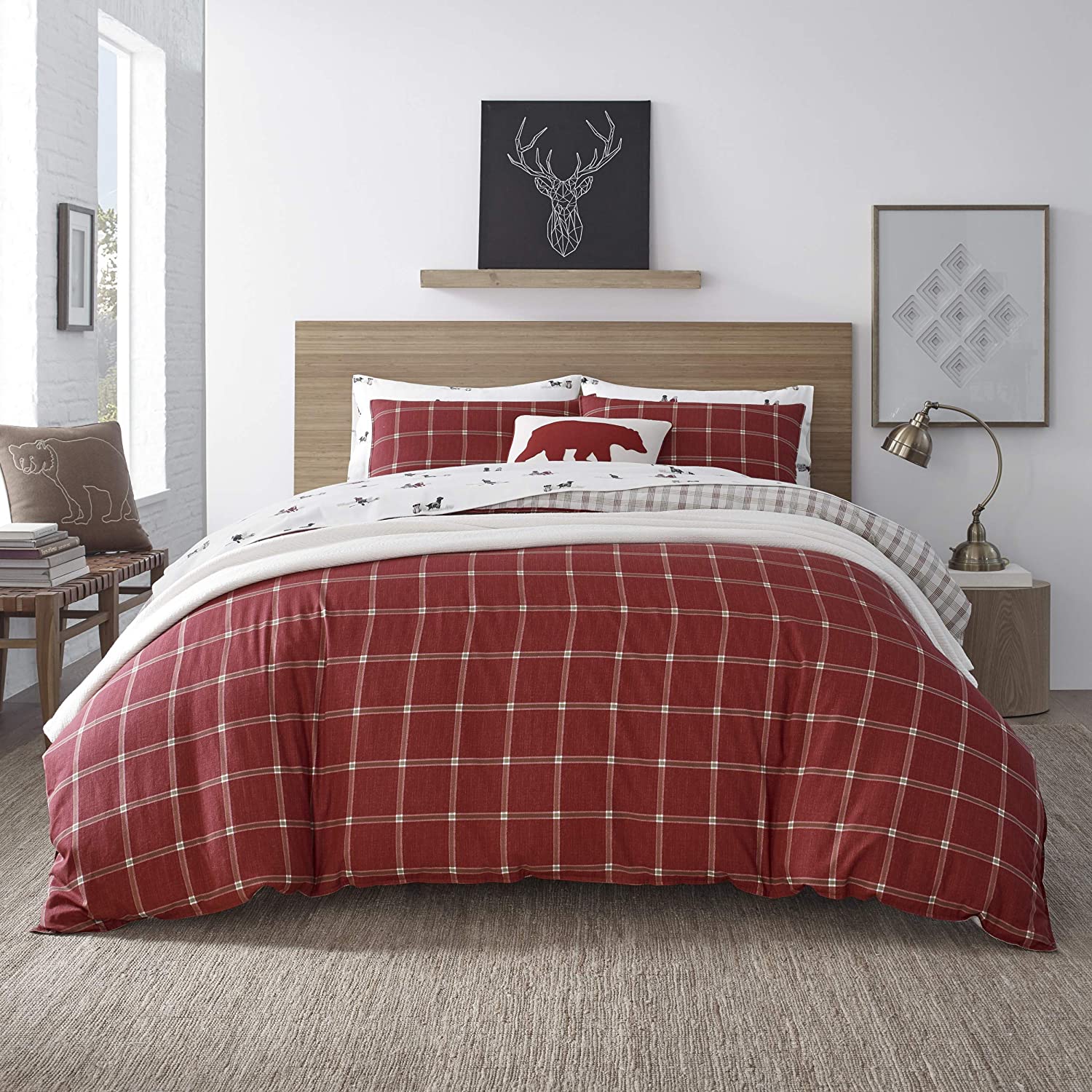 Price:$63.46 Bauer Home | Corbett Collection | 100% Cotton Soft & Cozy Premium Quality Plaid Duvet Cover Matching Shams, 3-Piece Bedding Set, Machine Washable, Full, Red : Everything Else