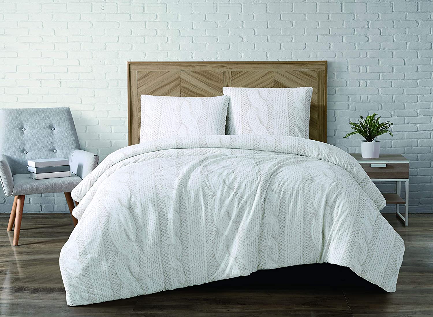 Price:$79.99 Loom Duvet Cover Set Velvet Cable Knit Sherpa Reverse, King, Ivory : Home & Kitchen