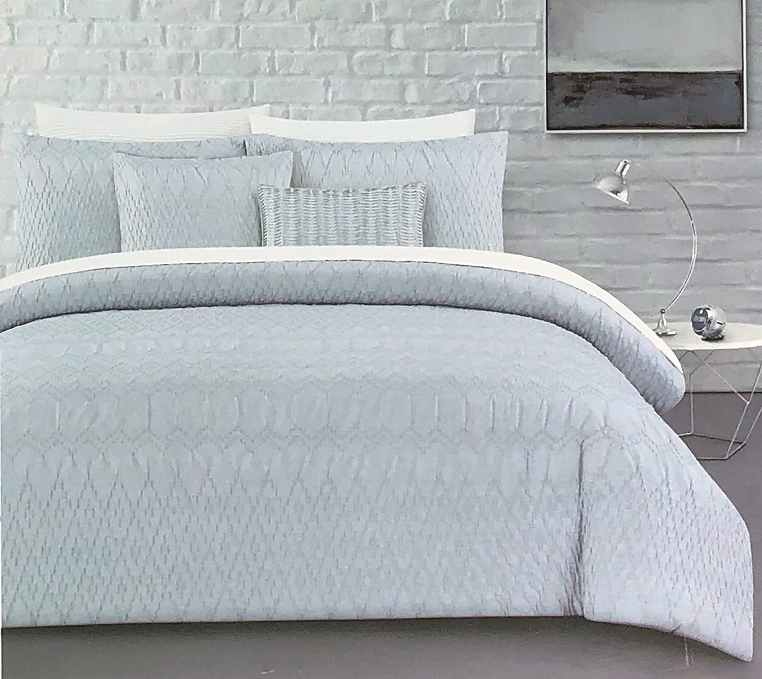 Price:$124.99 Texture Collection 3pc Duvet Cover Set Light Gray with an Abstract Textured Pattern in Shape of Diamonds - Milo (King) : Home & Kitchen