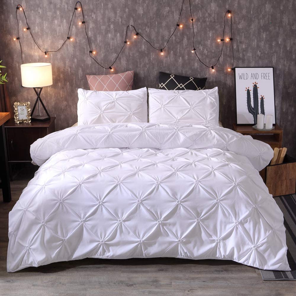Price:$18.99 Pintuck Duvet Cover Sets Queen Bedding Set Soft Comforter Cover with Zipper Closure,Ties and 2 Pillowcases for Kids Teens Adults : Home & Kitchen