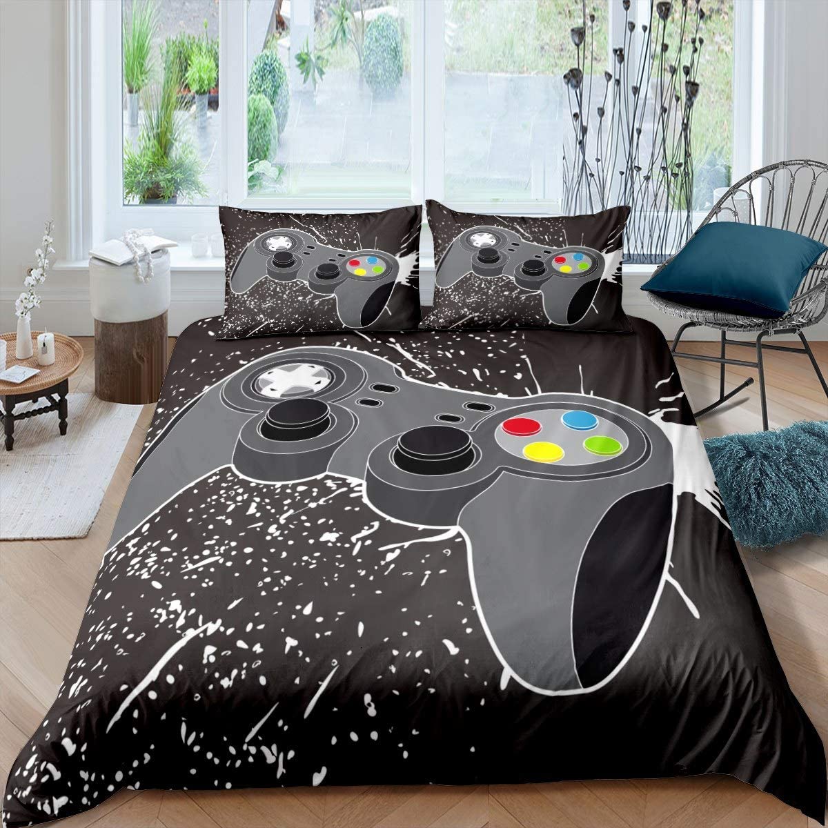 Price:$42.00 Black Gray Gamepad Comforter Cover Gamer Bedding Set for Kids Children Video Game Duvet Cover Room Decor Colorful Game Controller Bedspread Cover Tie Dye Full Size Quilt Cover 3Pcs : Home & Kitchen