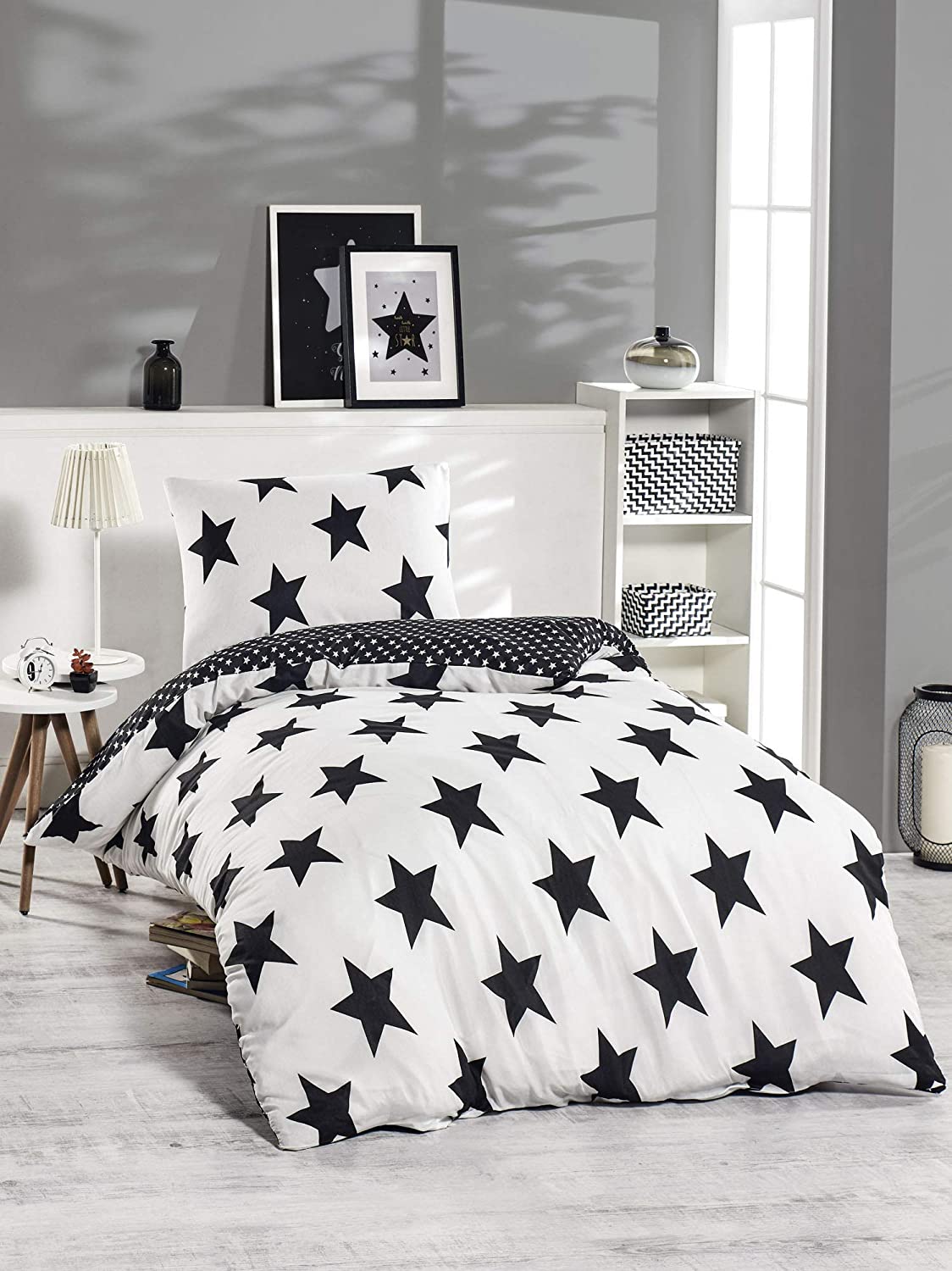 Price:$29.90 Stars Bedding Single/Twin Size 1 Duvet Cover 1 Pillow Case Black and White Girls Boys Bed Set (2 Pcs) : Home & Kitchen