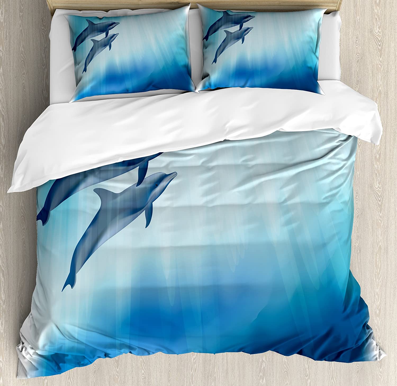 Price:$89.95 Dolphin Duvet Cover Set, Underwater Scene with 2 Ocean Mammals in Watercolor Style Swimming Image, Decorative 3 Piece Bedding Set with 2 Pillow Shams, King Size, Dark Blue Pale Blue : Home & Kitchen