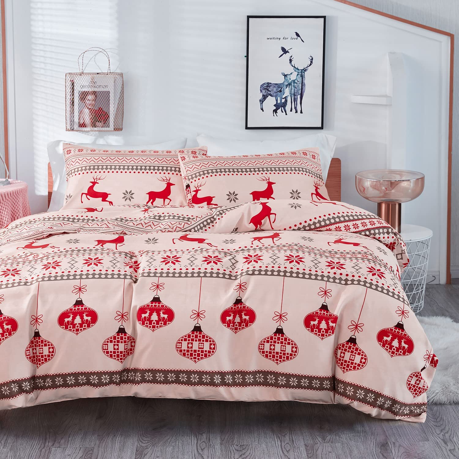 Price:$19.99 Christmas Duvet Cover Set Red Lantern Animal Deer Pattern Bedding Sets for New Year Holiday Geometric Festival Elk Comforter Cover with 2 Pillowcases（Soft Microfiber Set Queen Size 90"x 90"） : Home & Kitchen