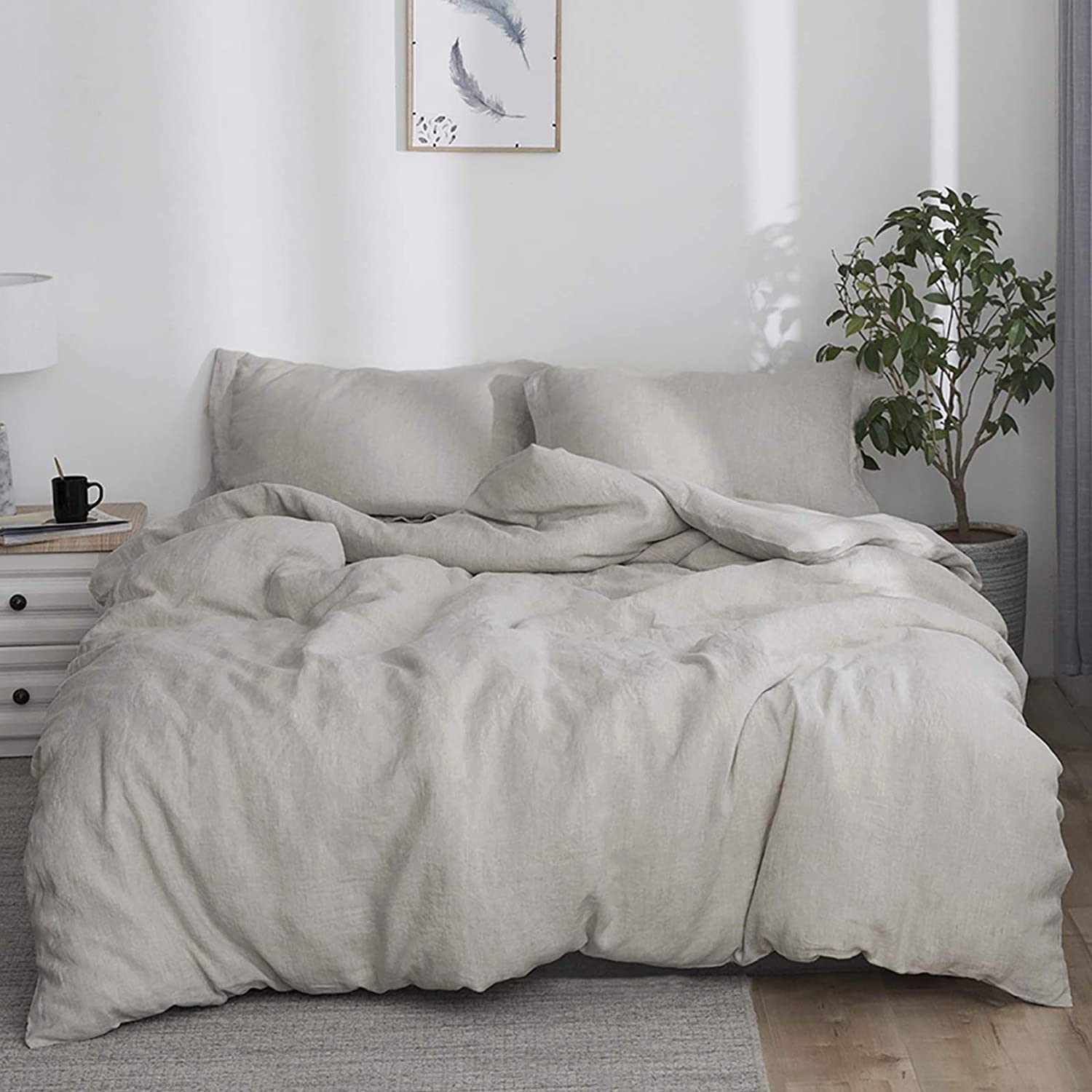 Price:$312.99 100% Linen Duvet Cover Set Belgian Flax-3 Pieces Solid Basic Style King Size Bedding Set+1 Long-Strand Silk Filling Quilt Comoforter : Home & Kitchen