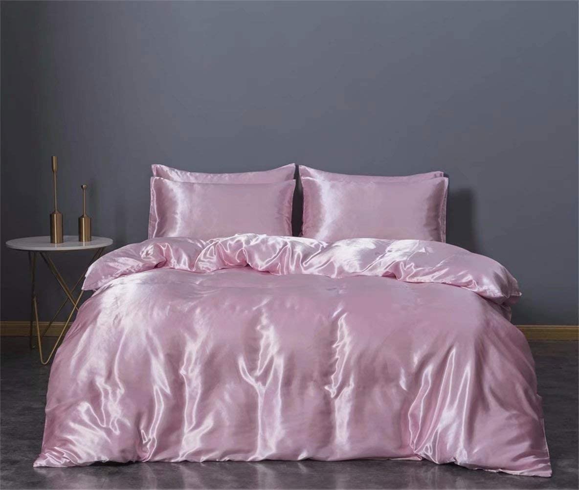 Price:$18.99 3-Pieces Silk Satin Duvet Cover Set Twin/Queen/King Size,Soft Microfiber Simple Morden Style Luxury Cozy Bedding Set : Home & Kitchen