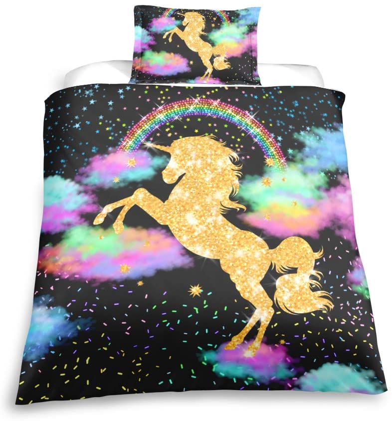 Price:$39.99 Rianbow Sparkling Dots Unicorn Bedding Set, 3D Digital Printing Rich Glitter Horse Quilt Cover Zippered Duvet Cover with1 Pillow Shams for Kids and Adults (03, Twin) : Home & Kitchen