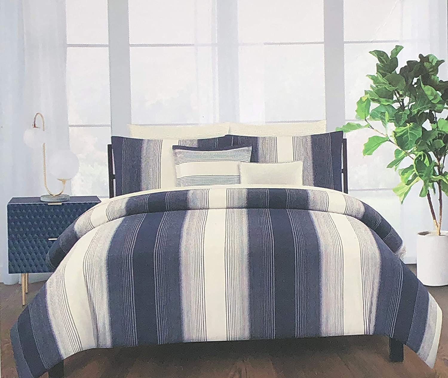 Price:$74.99 Home 3pc Duvet Cover Set Retro Style Design with Dark Gray and White Stripes of Varying Widths (Full/Queen) : Home & Kitchen