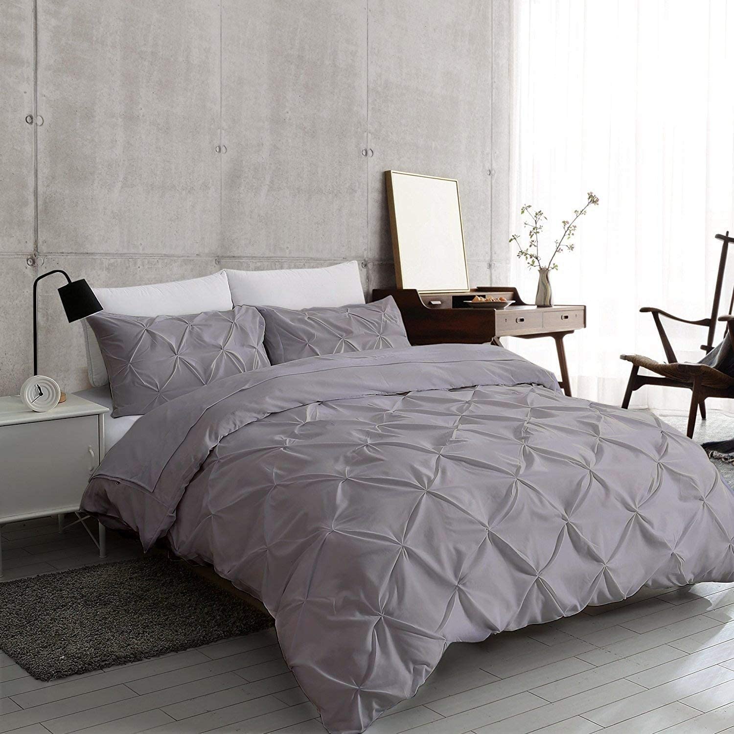 Price:$96.00 Piece Pintuck Duvet Cover Set with Two Pillowshams, Oversized Light Grey {120" x 98" Duvet Cover, 20" x 40" Pillow Shams}. : Home & Kitchen