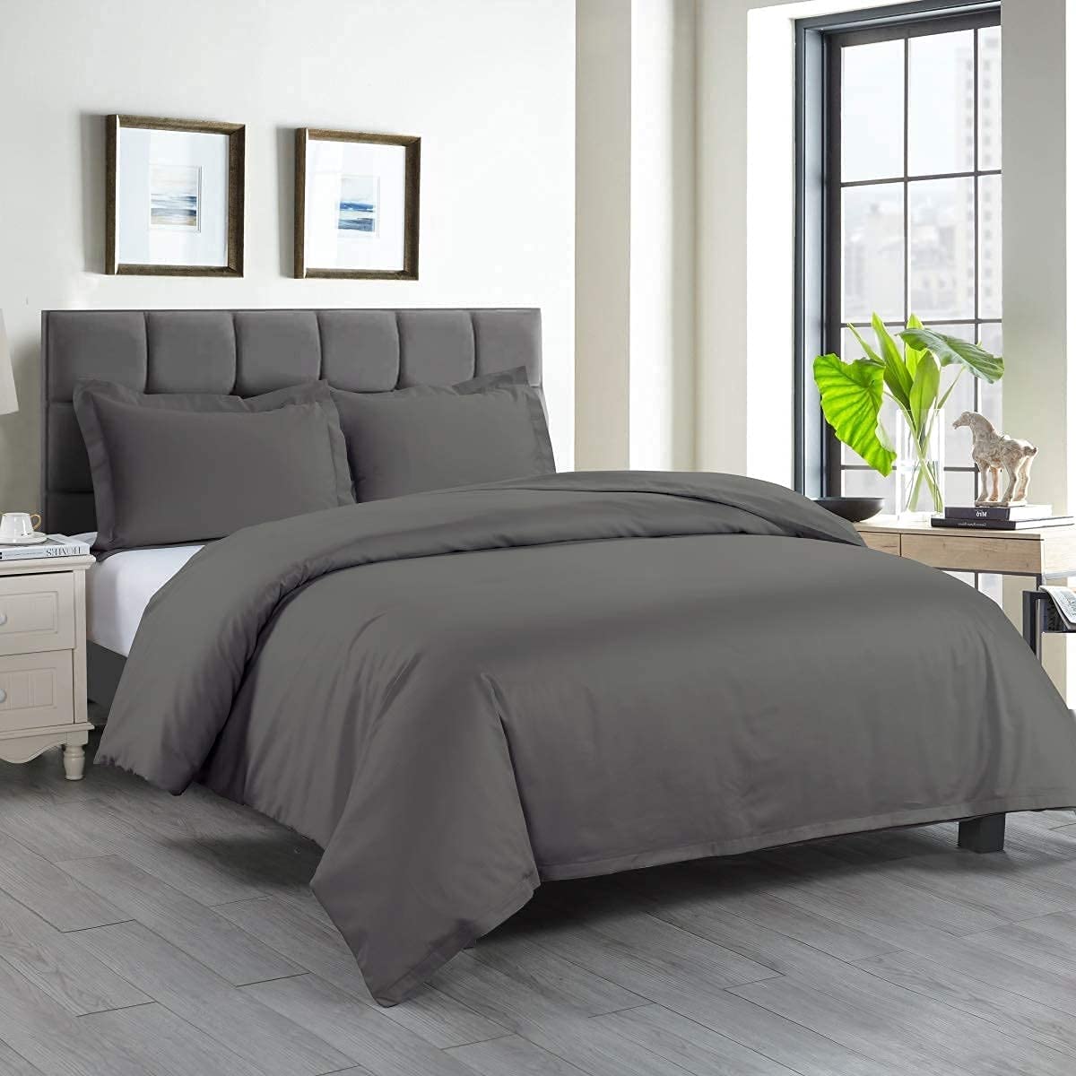 Price:$42.99 HOME Duvet Cover Set Twin Size, Luxury 400 Thread Count Combed Pure Natural Cotton Bedding Set, Breathable, Hotel Quality, Includes One Flat Sheet and One Pillow sham (Twin, Gray) : Home & Kitchen