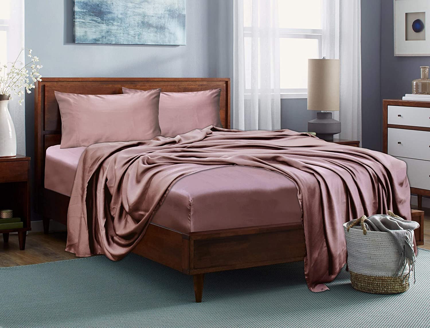 Price:$86.99 100% Tencel Lyocell Bed Sheets Set 4PC- Softest Cooling Eucalyptus Sheets in Gift Bag (King, Rose Gold) : Home & Kitchen