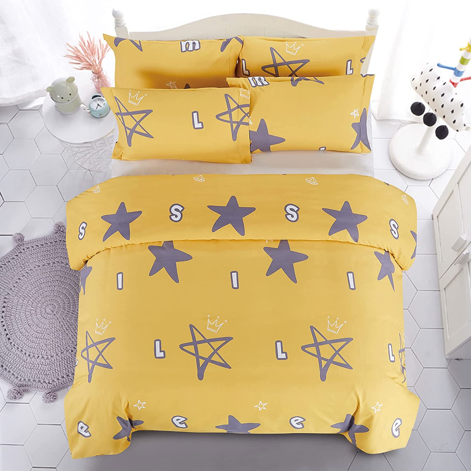 Price:$19.99 Duvet Cover Set,Bedding Queen Comforter Cover,Printed Star Pattern,Quilt Cover Set,Queen and Grey : Home & Kitchen